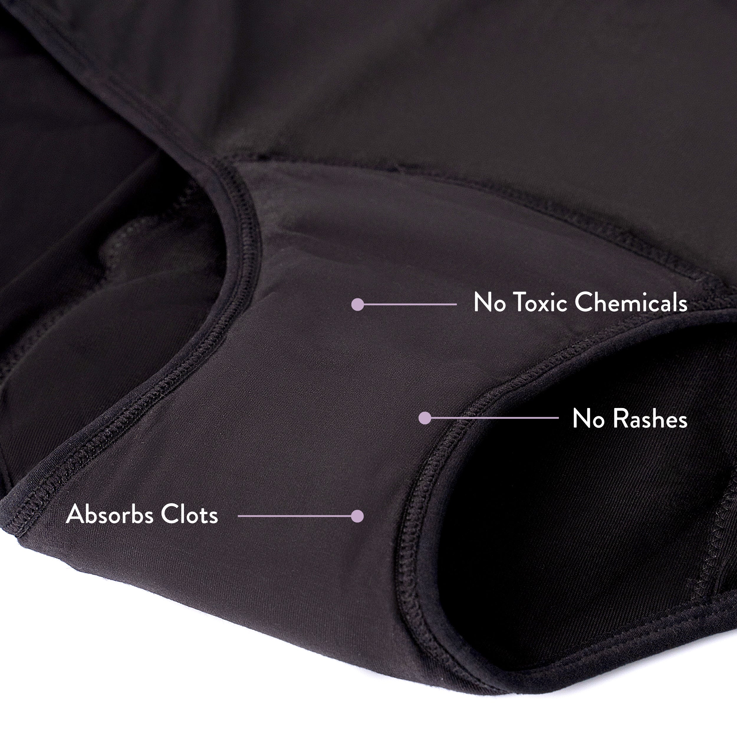 Nushu Bikini Brief period panty is free from toxic chemicals, super comfortable to prevent rashes, and designed to absorb blood clots for a hassle-free period experience.