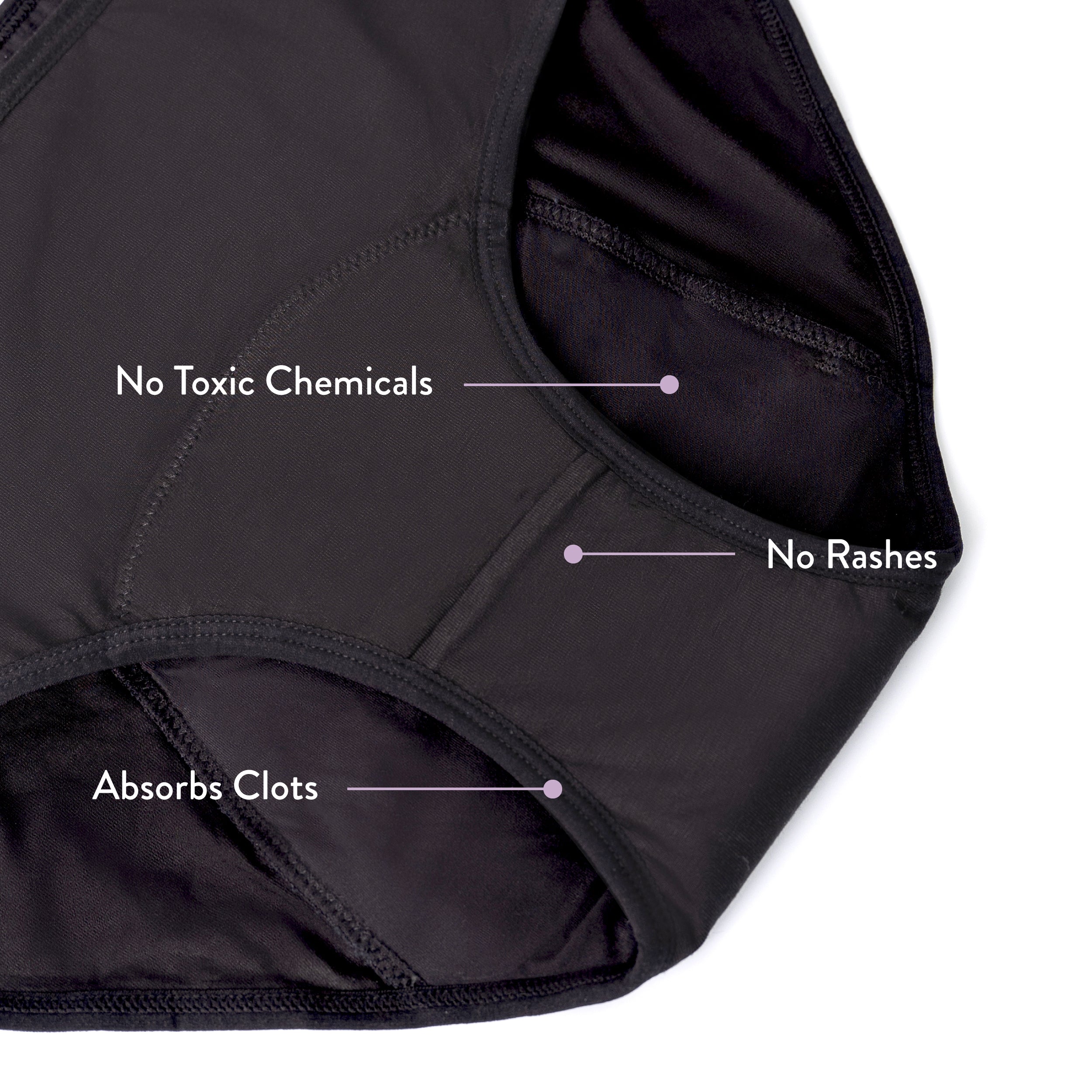 Nushu period panties are free from toxic chemicals, super comfortable to prevent rashes, and designed to absorb blood clots for a hassle-free period experience.